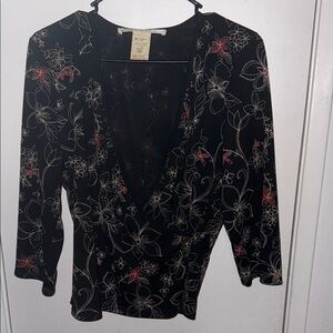 Max Studio Black and Red Floral Blouse